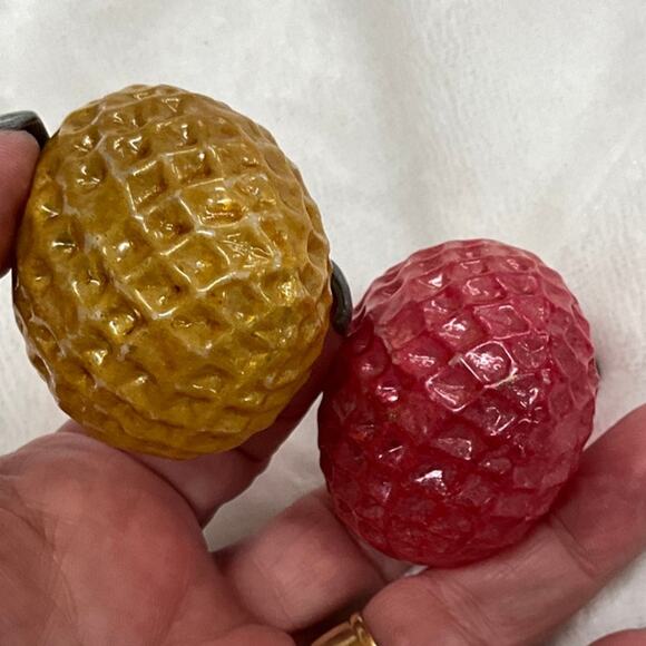 Set of 2 Vintage Mercury Glass Christmas Ornaments Handpainted Gold Red - Picture 4 of 6